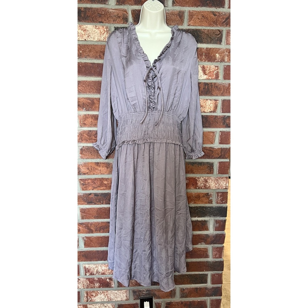 Current Air Anthropologie Boho Style Lavender Midi Dress Feather Print M